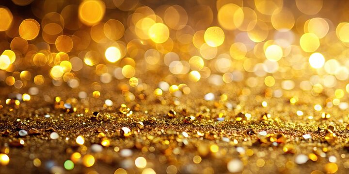 Tilt-shift photography showcases products against a dazzling gold confetti and sequin background.