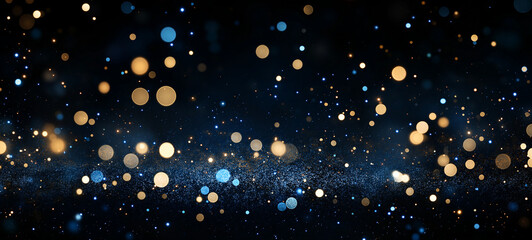 Celestial Dust: Blue and Gold Glitter Bokeh Background 