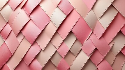 A textured pattern of woven pink ribbons creating a visually appealing design.