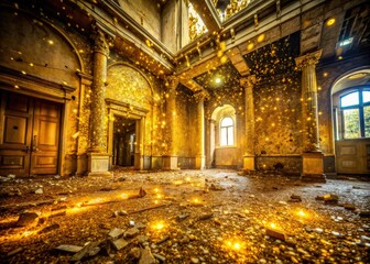 Urban decay, a golden glimmer; abandoned building photography.