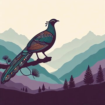 Lophophores, Himalayan monal Illustration. Dafe National Bird of Nepal.

