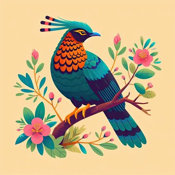 Lophophores, Himalayan monal Illustration. Dafe National Bird of Nepal.
