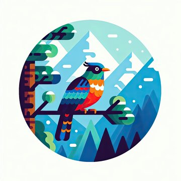 Lophophores, Himalayan monal Illustration. Dafe National Bird of Nepal.
