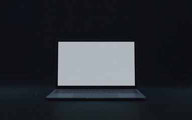 Minimalist Laptop with Blank Screen on Dark Surface in Low Light
