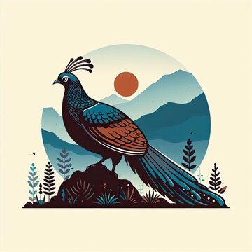 Lophophores, Himalayan monal Illustration. Dafe National Bird of Nepal.
