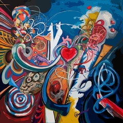 Obraz premium Abstract Vector art mind mental health metaphor heart desires chaos concept illustration