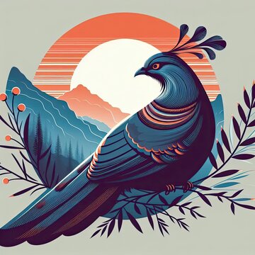 Lophophores, Himalayan monal Illustration. Dafe National Bird of Nepal.
