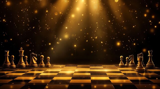 Golden Chessboard Under Spotlight 