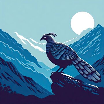 Lophophores, Himalayan monal Illustration. Dafe National Bird of Nepal.
