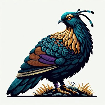 Lophophores, Himalayan monal Illustration. Dafe National Bird of Nepal.

