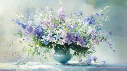 A Delicate Bouquet of Purple and White Flowers in a Vase
