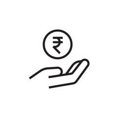 indian rupee coin in hand saving icon outline vector eps