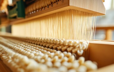 Intricate Hemp Fibers Woven on a Loom: A Close-Up View of the Artistic Process and the Raw Materials.