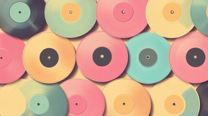 Fototapeta premium A colorful arrangement of vinyl records showcasing various shades and designs.