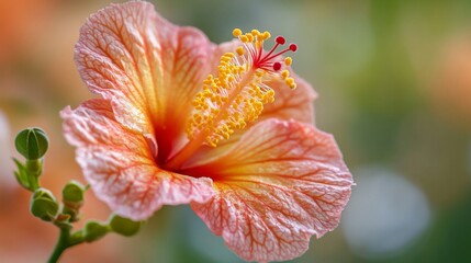 A Delicate Peach Hibiscus Flower In Bloom
