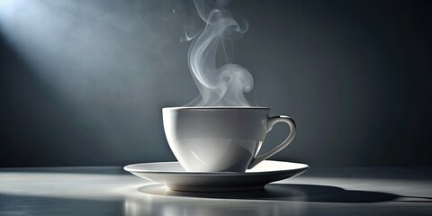 Fototapeta premium White on white: a coffee cup's subtle elegance captured in moody, minimalist low-light photography.