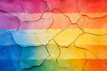 Obraz premium Rainbow Cracked Texture with Blue, Green, Yellow, Orange, and Pink Colors. Paper Wallpaper.