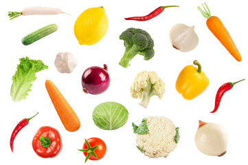 Set of Healthy vegetables isolated on white background.