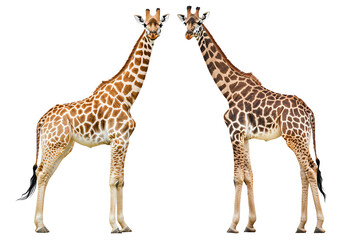 Fototapeta premium Two Different Giraffe Next to Each Other with Some Space Between PNG