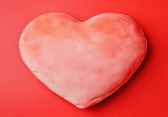 Fototapeta premium Soft Coral Heart Shaped Pillow on Red Background