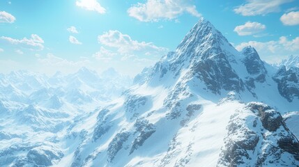 Obraz premium Snowy Mountain Peak Under Clear Blue Sky in Vibrant Landscape