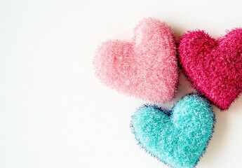 Fototapeta premium Fluffy Heart Shapes Pink Red Teal Valentine's Day
