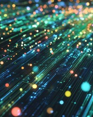 A vibrant display of colorful particles and lines, suggesting movement and energy.