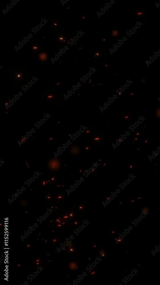 Wall mural vertical red orange sparks floating in the night 4k loop features embers and sparks flying upward in