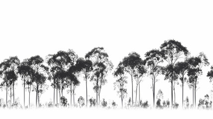 Horizontally seamless grayscale forest silhouette on pure white background. generative ai. Treeline. Illustration