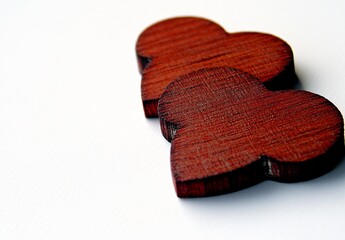 Two Red Wooden Hearts Close Up Romantic Love
