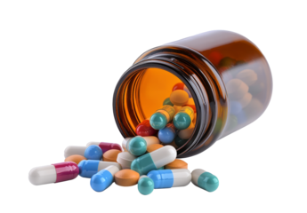 pill and bottle on transparent png