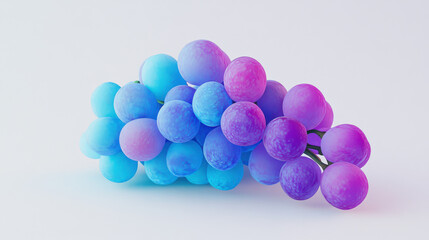 Fototapeta premium A photorealistic bunch of grapes, each grape a mesmerizing shade of iridescent blue and purple, carefully detailed and contrasted, placed on a flawless white background, a minimal yet striking aesthet