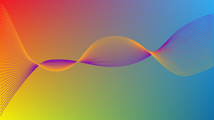 Obraz premium Wavy yellow and purple blended lines with green yellow red gradient mesh abstract background
