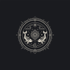 Pisces zodiac sign logo design template vector