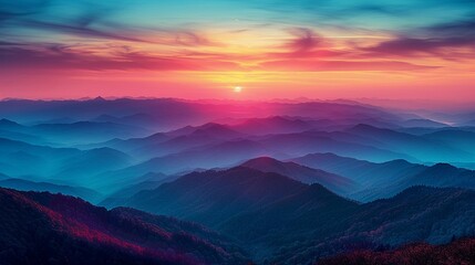 夕焼けの壮大な山脈の景色3