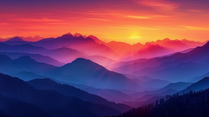 夕焼けの壮大な山脈の景色9