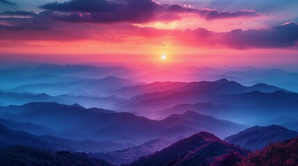 Obraz premium 夕焼けの壮大な山脈の景色12