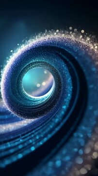 Swirling blue and silver patterns create a mesmerizing abstract design in a dynamic spiral formation