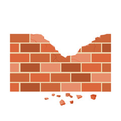 Obraz premium Demolished Damaged Brick Wall Masonry Color Illustration Icon Vector