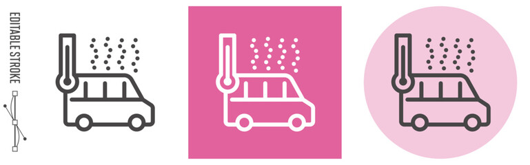 熱中症、車内温度上昇｜ライン・アイコン　[線の編集可能]