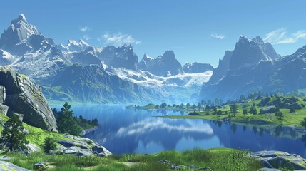 Fototapeta premium 雪をかぶった山々のパノラマビュー4