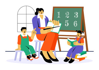 Fototapeta premium Preschool Education Illustration featuring Early Childhood Learning Activities to Mental and Intellectual Abilities Before Entering Kindergarten