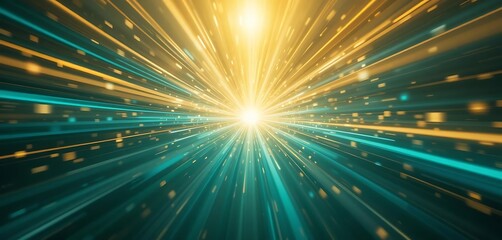 Naklejka premium Abstract Teal and Gold Light Speed Burst