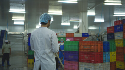 Production control supervisor inspects and controls the operation of each step in the production...