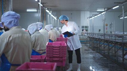 Production control supervisor inspects and controls the operation of each step in the production...