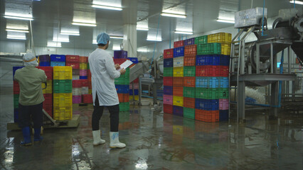 Production control supervisor inspects and controls the operation of each step in the production...