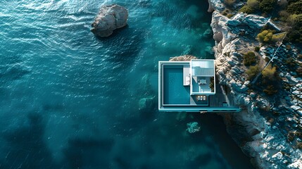 Modern Seaside House Overlooking Crystal Clear Water and Rocks