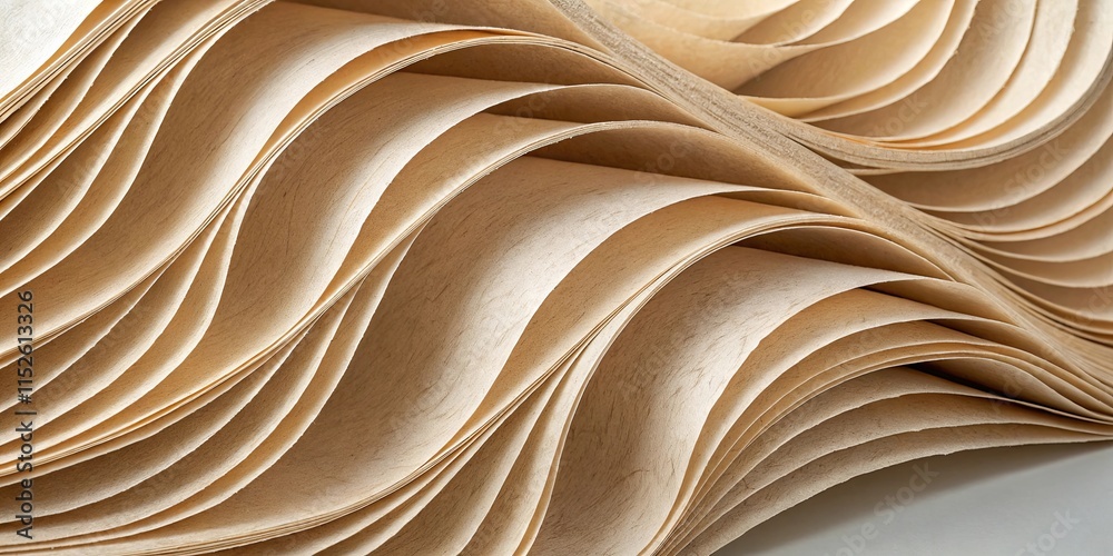 Poster A series of brown paper sheets that are folded into a wave-like shape