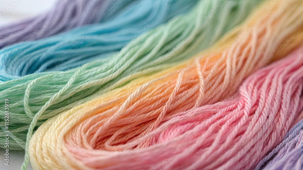 Aufkleber A row of colorful yarns are displayed, with each one having a different color