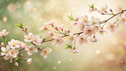 Delicate Blossom Branch with Soft Pastel Pink Flowers and Gentle Springtime Bokeh Background